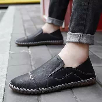 МодаНатуральная кожа Мужская повседневная обувь слипоны Мужские лоферы Мокасины Дышащие ручная работа итальянские туфли для вождения Chaussure Homme 6.5 чёрный