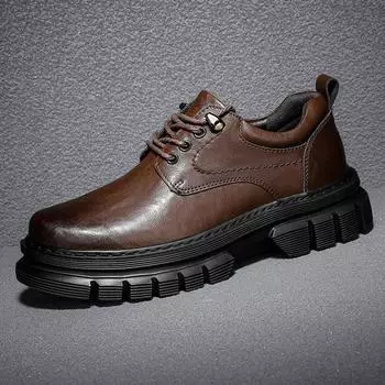 МодаНатуральная кожа Мужская повседневная обувь Толстая подошва Мужские деловые оксфорды Классическая клубная обувь для мужчин Шнуровка Новые мужские туфли 38 чёрный