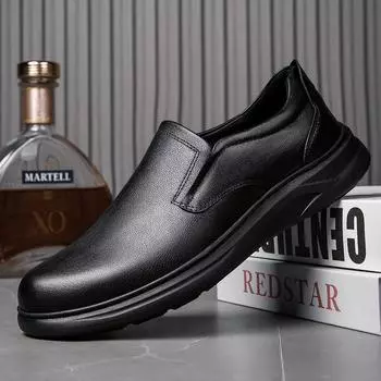 МодаНатуральная кожа Мужская повседневная обувь Уличные мужские деловые мокасины Универсальные мужские удобные туфли на плоской подошве Классическая мужская обувь для свадьбы 39 чёрный