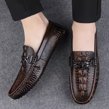 МодаНатуральная кожа Мужская повседневная обувь Весна Лето Мужская обувь для вождения Отдых Прогулочные мокасины Черный Коричневый Slip on Flat Деловые туфли 38 чёрный