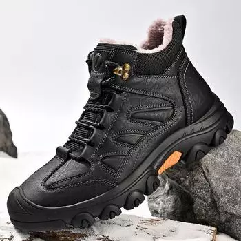 МодаНатуральная кожа Мужская прогулочная обувь Универсальные мужские ботильоны Новое поступление Мужские зимние плюшевые зимние ботинки Ручная работа Мужская повседневная обувь 38