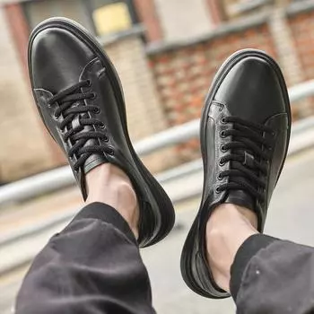 МодаНатуральная кожа Мужские балетки ручной работы Мужские дышащие кроссовки Высококачественная мужская повседневная обувь Универсальная обувь для скейтбординга на шнуровке Мужская 38 чёрный