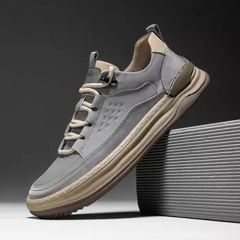 МодаНатуральная кожа Мужские кроссовки Нескользящая мужская спортивная обувь Удобная мужская обувь для отдыха на открытом воздухе Новая мода Трекинговые кроссовки 38 чёрный