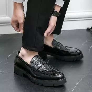 МодаНатуральная кожа Мужские туфли-лодочки модная обувь Офисные туфли для мужчин Официальные туфли для свадебных вечеринок Мужские туфли-лоферы Мокасины мужские 6.5 чёрный