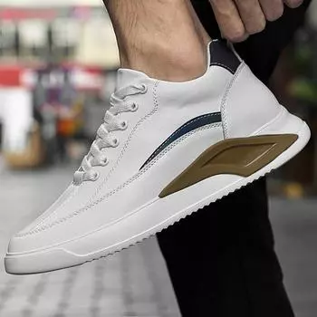 МодаНатуральная кожаМужская спортивная обувьУниверсальная тренировочная мужская повседневная обувьУниверсальные вулканизированные кроссовкиМужская мягкая обувь для ходьбы 37 белый