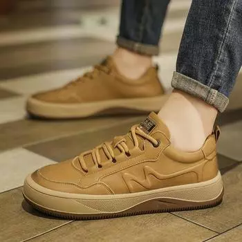 МодаНатуральная кожаНовые мужские повседневные спортивные туфлиУдобные в любое время годаДышащие универсальные кроссовкиПлоские туфли для мужчин 38 чёрный