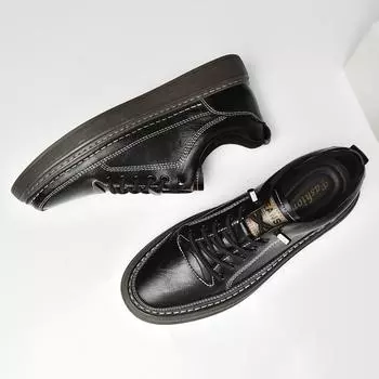 МодаНовое поступление мужские кроссовки ручной работы мужская обувь для отдыха британский стиль повседневная кожаная обувь удобные мужские туфли на плоской подошве новые туфли для скейтбординга 37 чёрный