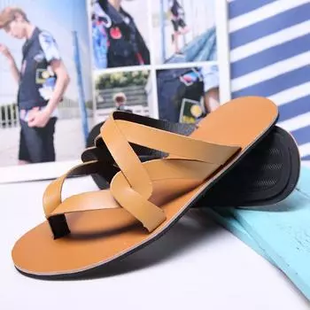 МодаНовое поступление мужские сандалии повседневные кожаные пляжные сандалии модный бренд мужские шлепанцы быстросохнущие тапочки для отдыха на открытом воздухе летние полуплоские туфли 37 чёрный