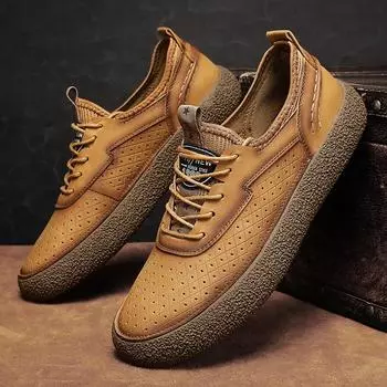 МодаНовые мужские повседневные туфли, кожаные мокасины ручной работы, удобные мужские туфли, качественные мокасины из спилка на плоской подошве, мужские кроссовки 38 чёрный