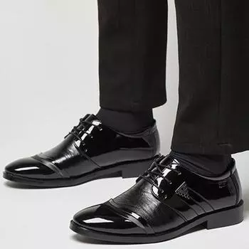 МодаОсеньЗима Яркие Деловые Лакированные Туфли Мужские Трендовые Элегантные Туфли Для Общения Мужские Классические Туфли Для Вечеринок Мужская Обувь 38 чёрный