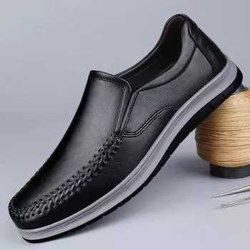 МодаПодлинная кожаная мужская повседневная обувь, роскошные брендовые мужские мокасины, дышащие туфли для вождения без застежек, новая обувь для отдыха и прогулок 38 чёрный