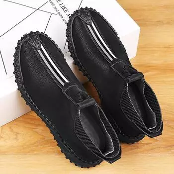 МодаПодошвы ручной работыВысокие ботинкиКроссовки для походовТеплая плюшевая мужская повседневная обувьИзносостойкая мужская повседневная обувь из натуральной кожи 38 чёрный