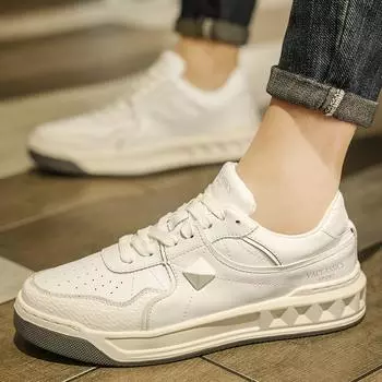 МодаПовседневная обувь из натуральной кожи для мужчин, модные дышащие кроссовки Oxford Jogging Shoes на шнуровке, резиновые мужские повседневные кожаные туфли 6.5 чёрный