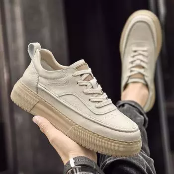 МодаПовседневная обувь из натуральной кожи, роскошные брендовые мужские стильные кроссовки на шнуровке, обувь для ходьбы, удобная обувь для бега на открытом воздухе 38 бежевый