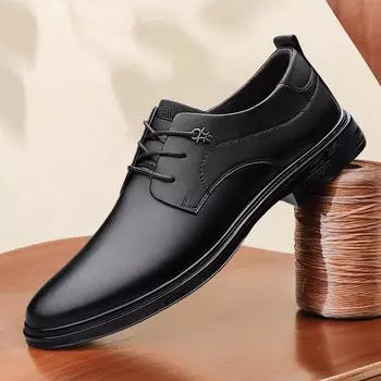 МодаПовседневная обувь из натуральной кожиНовый трендМужские оксфордыУличная нескользящая мужская формальная деловая обувь для отдыхаПрогулкиБизнесОбувь на плоской подошве 38 чёрный