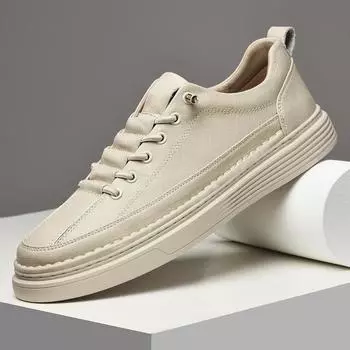 МодаСшитые вручную вулканизированные кроссовки для мужчинНовый трендПовседневная кожаная обувьМужская обувь для скейтбординга из натуральной кожиTenis Masculino 37 бежевый