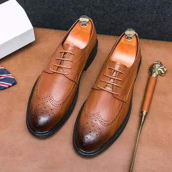 МодаВесна / Осень Высокое качество Мужская британская деловая удобная повседневная кожаная обувь Модные мужские зашнурованные кожаные туфли с острым носком 38 чёрный