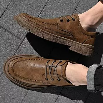 МодаВинтажный стиль Мужская повседневная обувь Деловые мужские кожаные кроссовки Классические мужские туфли-оксфорды Дышащие мужские туфли для торжественных случаев 38 чёрный