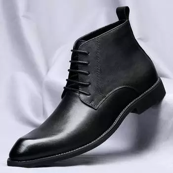 МодаВинтажный стиль Мужские туфли Удобные мужские кожаные повседневные ботинки Костюмные деловые туфли Высокие мужские ботильоны на шнуровке Базовые ботинки 38 чёрный