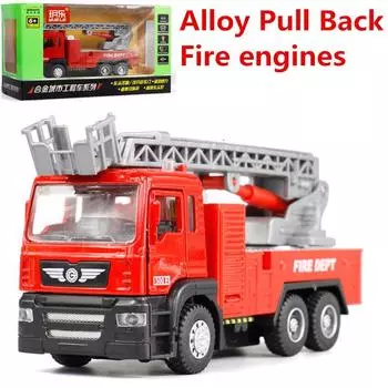 Модель 1/50 с высокой имитацией пожарной машины 500-1, 500-2, съемная игрушечная машинка из сплава, прерывистая и музыкальная, литая игрушечная машинка 1/50-Size:18.2*5.5*8.5cm красный