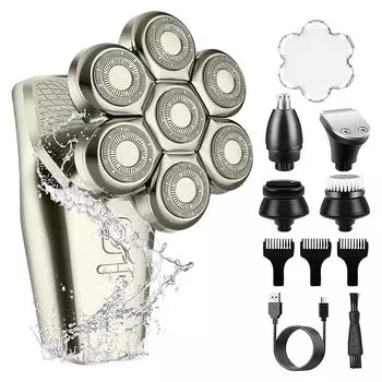 [Модель 2024] Электробритва для кожи головы, мужская машинка для стрижки, роторная электробритва 5-в-1, перезаряжаемая через USB, светодиодный дисплей, водонепроницаемая конструкция