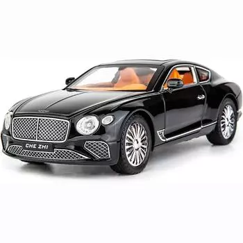 Модель автомобиля Bentley Continental GT 1/24, литая под давлением коллекционная игрушка-автомобиль с откидным механизмом, со звуком и светом, дверь можно открыть для мальчиков и девочек, подарок 1/24-22.5x8.3x6cm чёрный