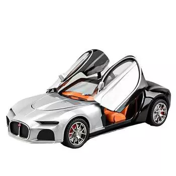 Модель автомобиля Bugatti Atlantic Alloy в масштабе 1/24, с подсветкой и аутентичными звуками, идеальный подарок для детей и автолюбителей чёрный/серебряный