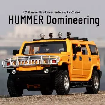 Модель автомобиля Hummer H2 из сплава Black Mamba 1/24 со звуком и светом, шестью отверстиями, упаковка из пенопласта чёрный