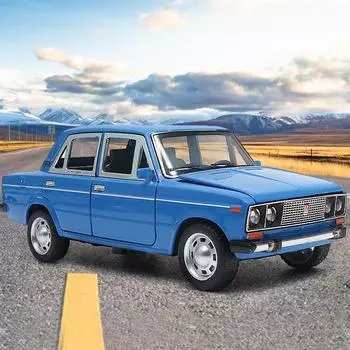 Модель автомобиля Lada Sedan из легкого сплава Jianyuan 1/24 с инерционным механизмом, звуковыми и световыми функциями, металлическая игрушечная машинка, конструкция из шести открытых коробок. чёрный