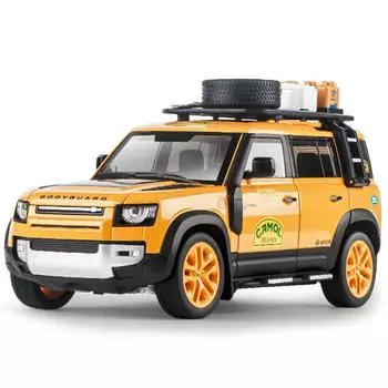 Модель автомобиля Land Rover Defender Painted Edition из легкого сплава в масштабе 1/18 со светом и звуком — аутентичная реплика для детей и коллекционеров жёлтый