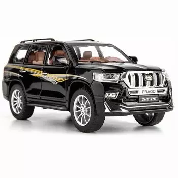 Модель автомобиля Toyota Prado в масштабе 1/24, игрушечный автомобиль из цинкового сплава со звуком и светом для детей, подарок для мальчиков и девочек 1/24-21x9.5x8.5cm чёрный