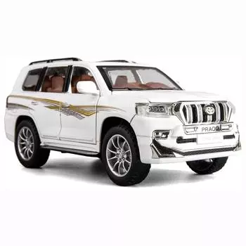 Модель автомобиля Toyota Prado в масштабе 1/24, игрушечный автомобиль из цинкового сплава со звуком и светом для детей, подарок для мальчиков и девочек 1/24-21x9.5x8.5cm белый