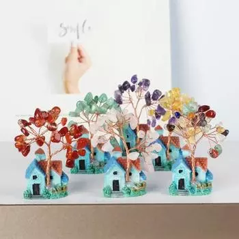 Модель дерева по фэн-шуй, экологически чистый цветной коттедж, очаровательный искусственный кристалл, деньги, настольный орнамент, украшение для дома фиолетовый