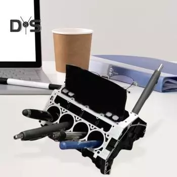 Модель двигателя. Держатель для визитных карточек. Большая емкость. Домашний офис. Школа. Настольный блок двигателя. Статуэтка из смолы. Ручка для визитных карточек. Стационарная подставка для хранения. серебряный