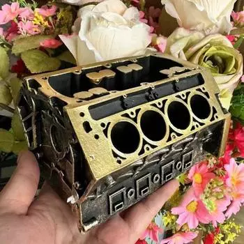 Модель двигателя. Держатель для визитных карточек. Большая емкость. Домашний офис. Школа. Настольный блок двигателя. Статуэтка из смолы. Ручка для визитных карточек. Стационарная подставка для хранения. золотистый