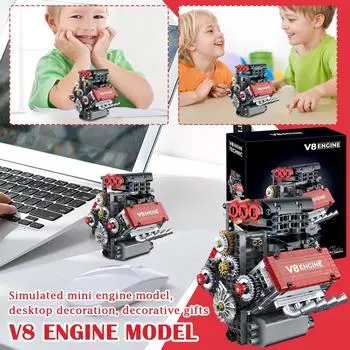 Модель двигателя V8 Механическая сборка Конструктор Игрушки для мальчиков и девочек One Size