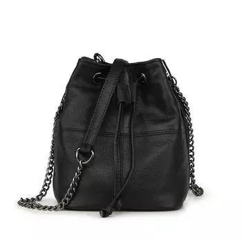 Модельер из натуральной кожи Сумочка-ведро Большая сумка на шнурке для женщин Мягкие сумки на ремне Сумка-мессенджер Коровья кожаная повседневная сумка-тоут с цепочкой Сумочка чёрный
