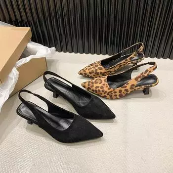 Модельер Летние женские сандалии Модные туфли на высоком каблуке с острым носком Женские уличные платья Леопардовые сандалии Size 35(foot 22.5cm) леопардовый