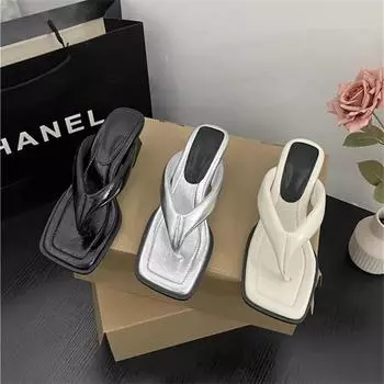 Модельер, летние женские тапочки, модные удобные шлепанцы на высоком каблуке с застежкой на носок, женские элегантные сандалии в уличном стиле Size 35(foot 22.5cm) серебряный