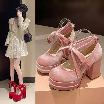 модельер, женская обувь Мэри Джейн на платформе, женская модная обувь на толстом высоком каблуке с перекрестной завязкой, женские элегантные модельные туфли-лодочки 35 чёрный