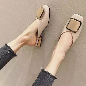 Модельерские женские тапочки без шнуровки, повседневная обувь на каблуке, британские шлепанцы с пряжкой, летняя обувь на деревянных блоках на каблуке 34 хаки