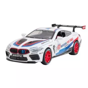 Модель гоночного автомобиля для BMW M8, игрушечная литая гоночная машина, игрушечный гоночный автомобиль с инерционным механизмом, звук и свет 1/32 GTE, белый