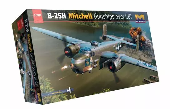 Модель HK US Army Mitchell Gunship над CBI Пластиковая модель 01E037 1/32 B-25H
