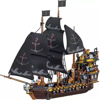 Модель игрушки, серия фильмов, 1334 шт., черный пиратский корабль, строительные блоки, кирпичи, образовательные подарки на день рождения, Рождество, собранные своими руками