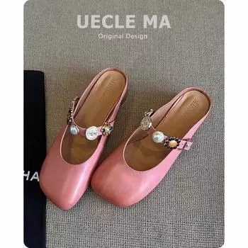 Модель из овчины~ Полушлепки баотоу женские летние, ощущение высокого класса с юбкой, прохладные шлепки, ленивые мюли на одной педали 40