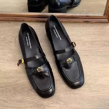 Модель из овчины~ туфли Мэри Джейн в стиле ретро из натуральной кожи, с ремешком на одну пряжку, лоферы, маленькие кожаные туфли на среднем каблуке, мягкая подошва, французские одинарные 34