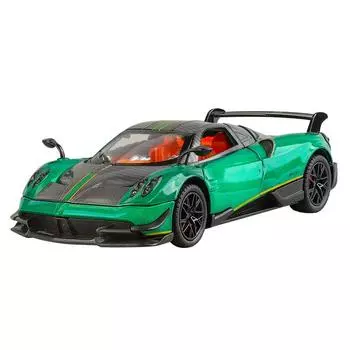 Модель легкосплавного автомобиля Pagani Huayra в масштабе 1/24 с инерционным механизмом в стиле ретро, идеальный подарок для детей, поклонников гонок и коллекционных экспонатов зелёный
