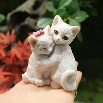 Модель микроландшафта из смолы, пара кошек, статуэтка, милая мультяшная кошка, творческая ручная работа, скульптура животного, офис