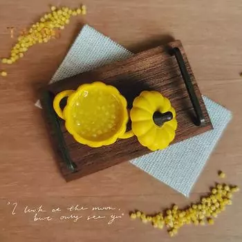 Модель мини-кастрюли Мини-кастрюля с тыквой и пшенной кашей Миниатюрная игрушка-еда для 1:12 Мини-домиков в масштабе Декор для кухни жёлтый