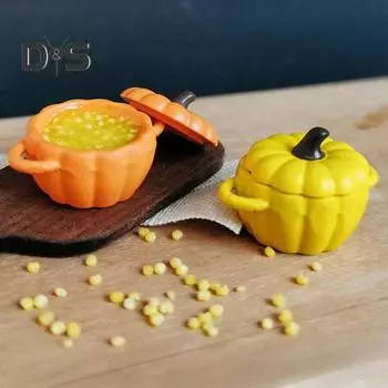 Модель мини-кастрюли Мини-кастрюля с тыквой и пшенной кашей Миниатюрная игрушка-еда для 1:12 Мини-домиков в масштабе Декор для кухни жёлтый
